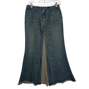 Dark Denim Long Flared Skirt - Women's